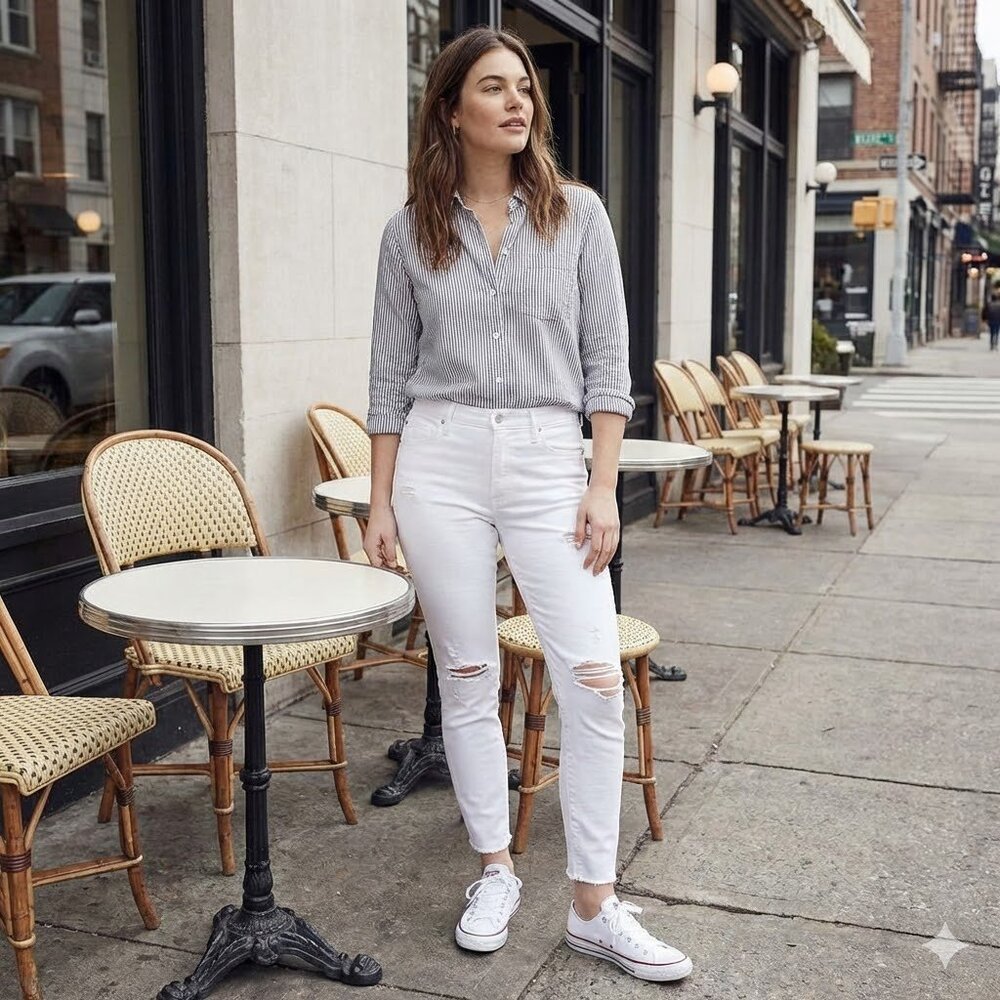 Madewell Women's 29x27 9" White Destructed Edition High Rise Skinny Crop Jeans